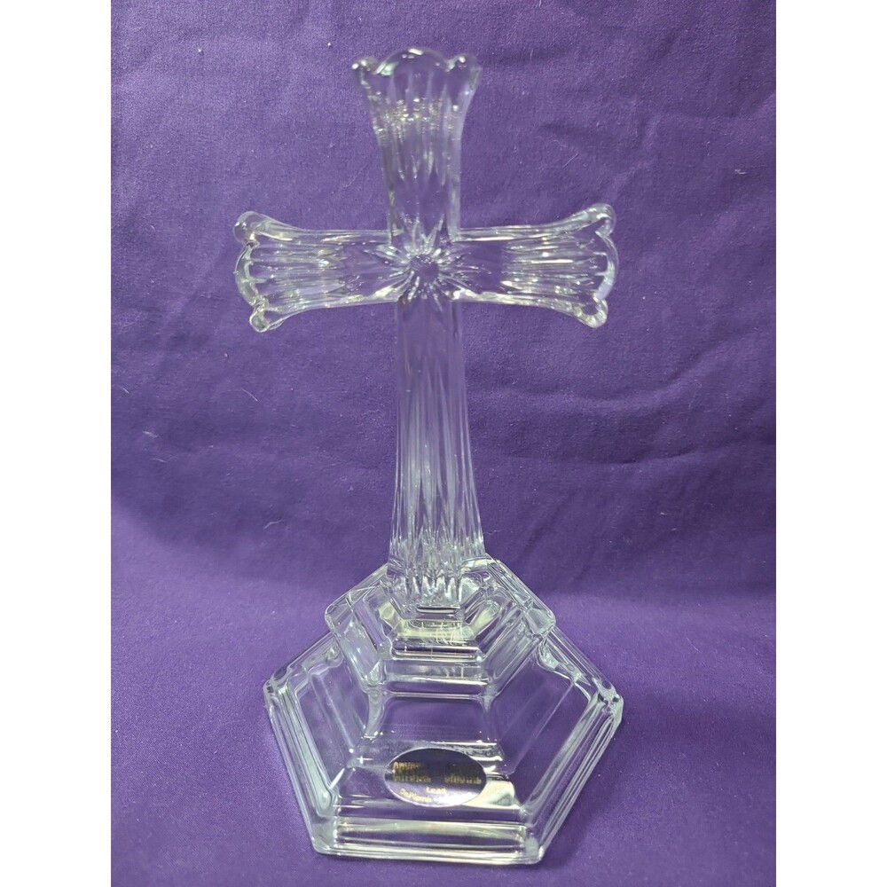 7 1/2” Vintage Deplomb Leaded USA Crystal Glass Cross Statue Figurine Christian